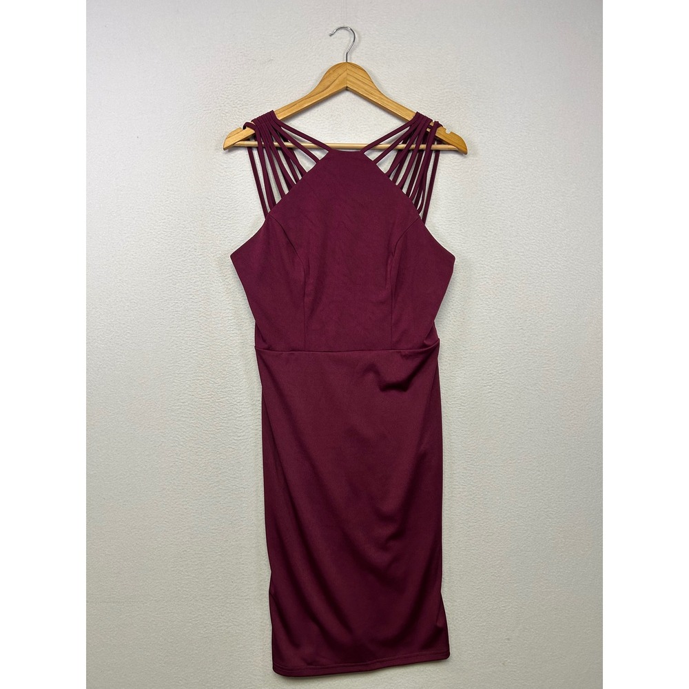 Cocktail Bodycon Grace Karin Womens Medium Burgundy Strappy Cage Neck Dress